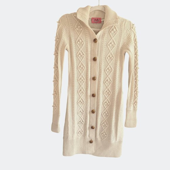 Juicy Couture 100% Merino Wool Cable Knit Cardigan Sweater Women's Cream Y2K Siz